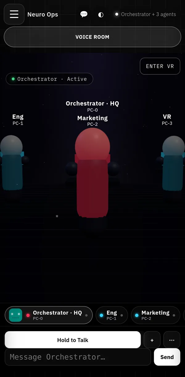 Neuro Ops hub on iPhone, local build